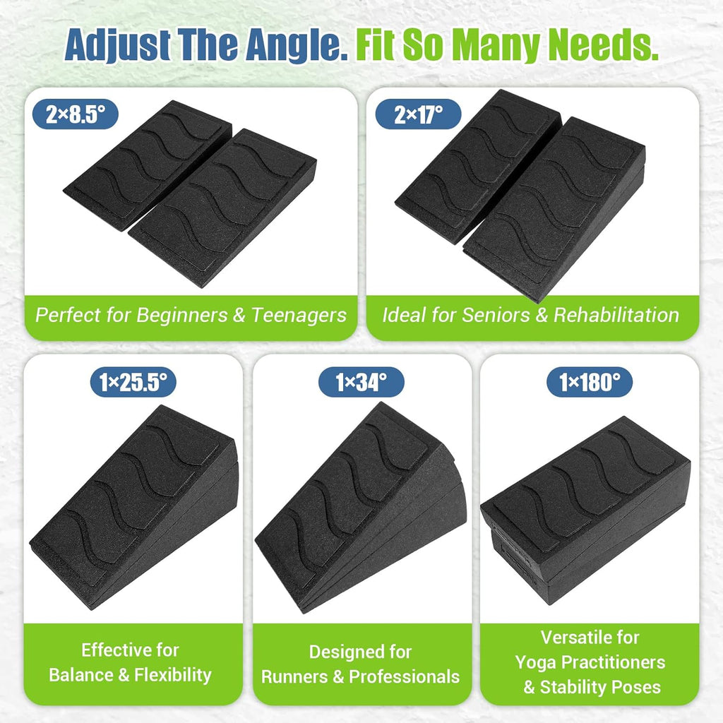 Squat Wedge Block by [Brand Name] - 5 Adjustable Angles for Calf Stretching | 520 LBS Capacity, Includes Strap & Poster
