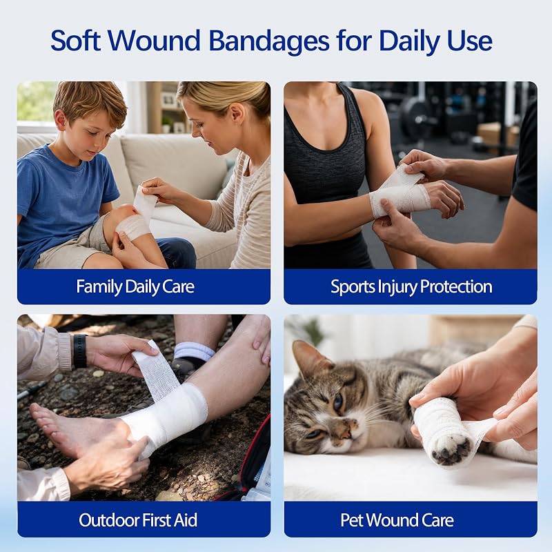 Sterile Gauze Roll 6 in x 4.1 yd (6 Rolls) - Adhesive Free, Breathable First Aid Gauze