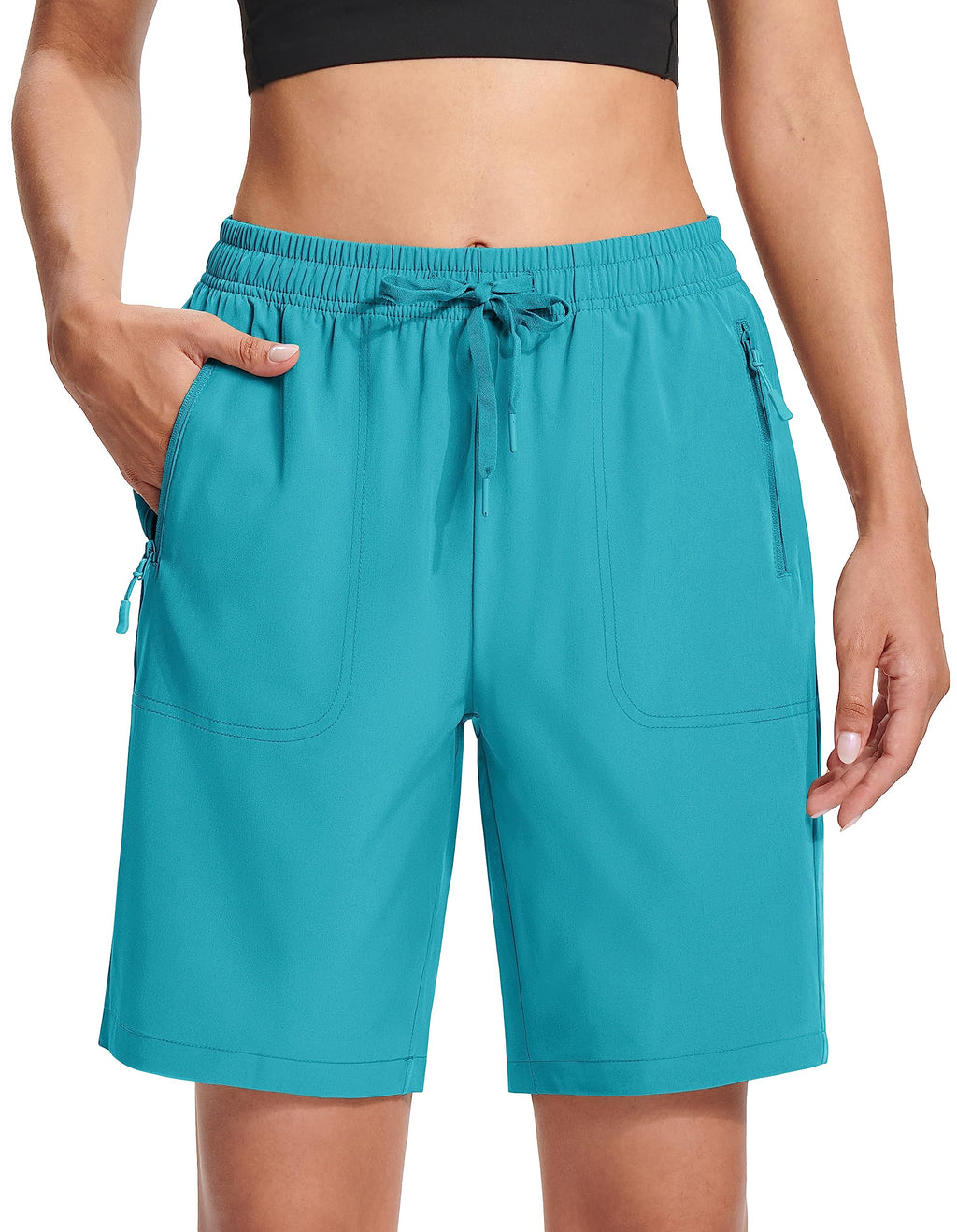 MAGCOMSEN Running Shorts for Women 8 Inch Lightweight Hiking Shorts Quick Dry Outdoor Athletic Lake Blue S