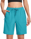MAGCOMSEN Running Shorts for Women 8 Inch Lightweight Hiking Shorts Quick Dry Outdoor Athletic Lake Blue S