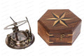 US HANDICRAFTS Vintage Brass Sundial Compass – Engraved Navigation Instrument with Wooden Case & Calendar – Baptism Gift for Son, Loved Ones, Camping & Hiking