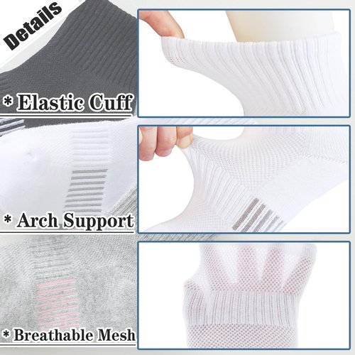 hakugoo Kids White Ankle Athletic Socks - 12 Pairs Cushioned Quarter Socks for Boys Girls, Breathable Mesh Cotton, 7-10 Years Youth (White, M)