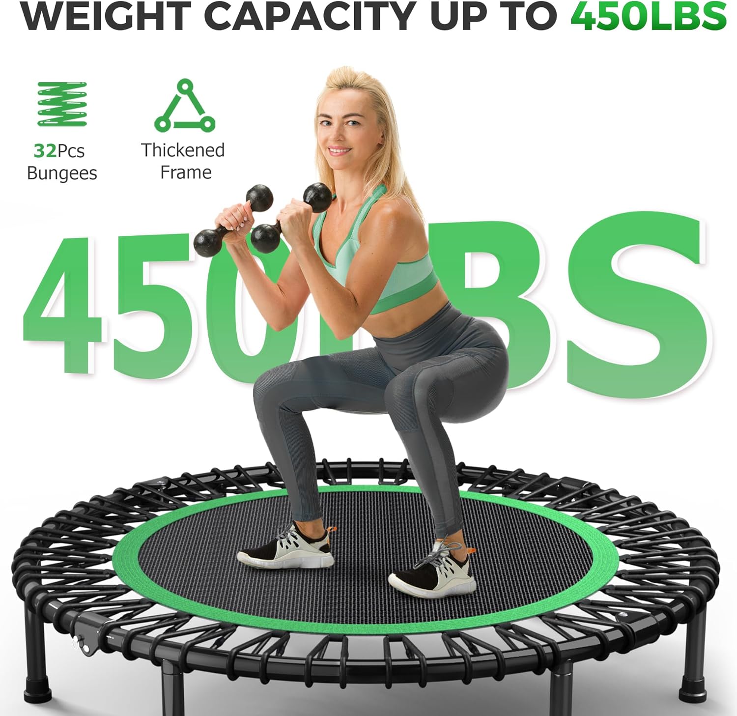 Skiennix 40"/48" Rebounder Trampoline - Heavy-Duty Bungee Cord Design for Indoor/Outdoor Workouts, Max Load 550 LBS