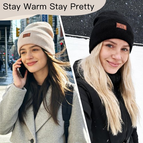 COSHAYSOO Bridesmaid Proposal Gifts Maid of Honor Mother of Bride Gift Bachelorette Party Wedding Bridal Shower Favors, Womens Satin Lined Beanies Winter Warm Knit Hats Fashionable Letter S Cream