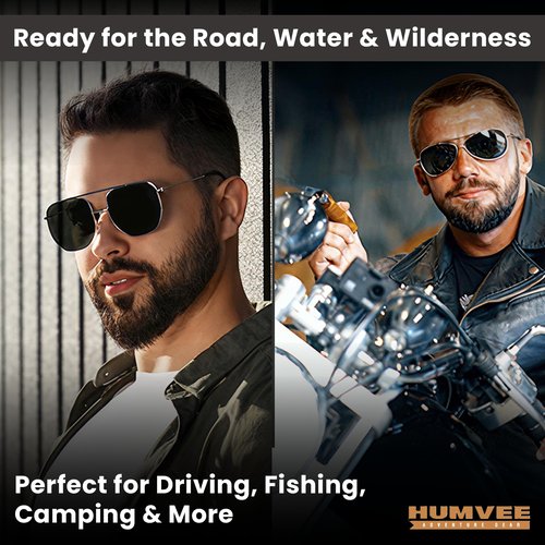 CampCo Humvee Pilot Sunglasses - Polarized Aviator Sunglasses Bayonette, 57mm, Matte Silver Frame, Gray Polarized Lens