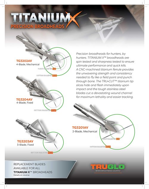TRUGLO Apex Archery TRUGLO Titanium X 100-Grain Fixed Blade Broadheads - 3-Pack, 4-Blade