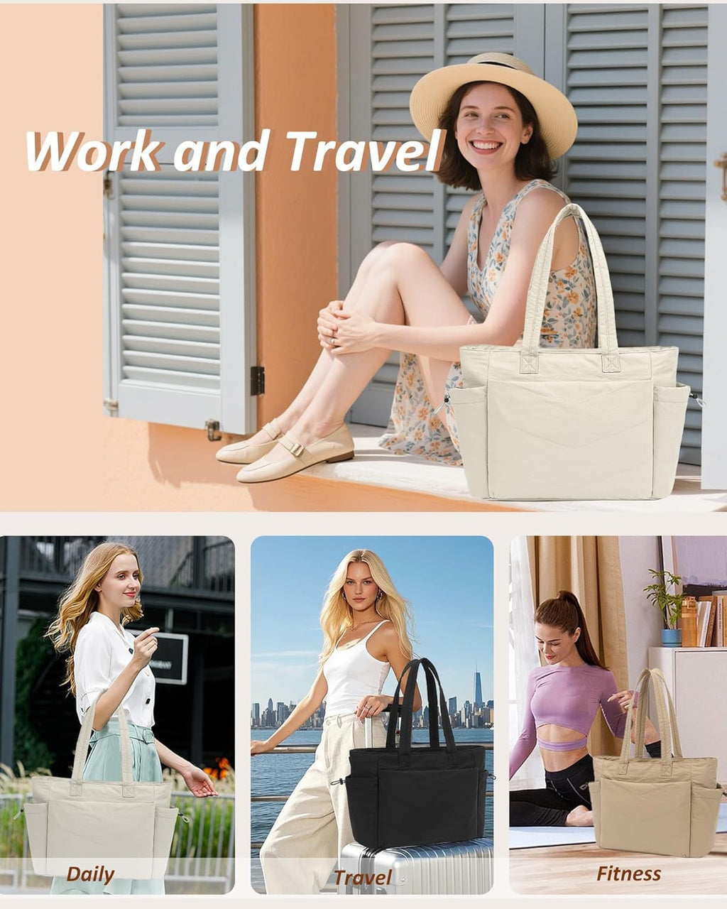 TANTOMI Puffer Tote Bag for Women - Lightweight Quilted Shoulder Bag with Zipper | Ideal for Work, Travel, Gym