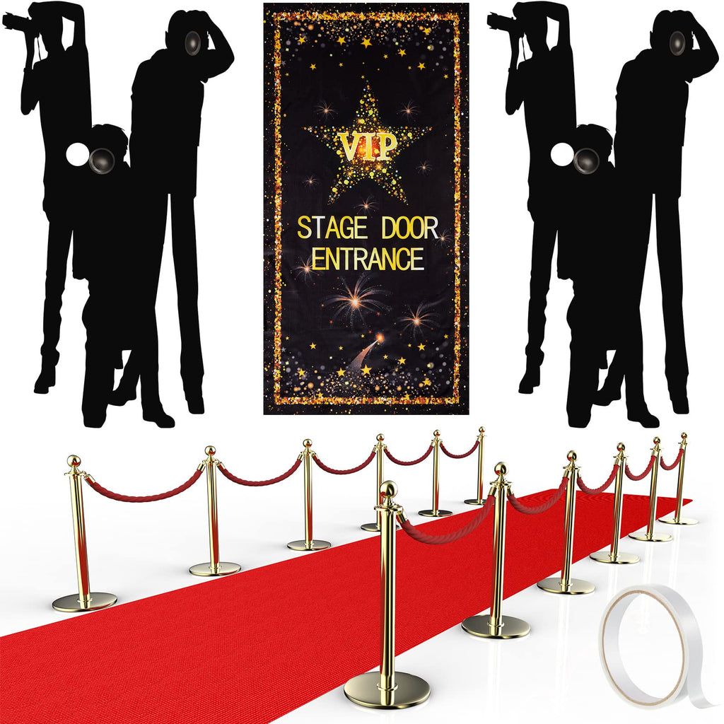 Timtin VIP Entrance Banner Photography Backdrop with Red Carpet Runner, Paparazzi Props, 2.6 x 15 ft Rug, Double-Sided Tape for Party Decorations and Movie Theme Events