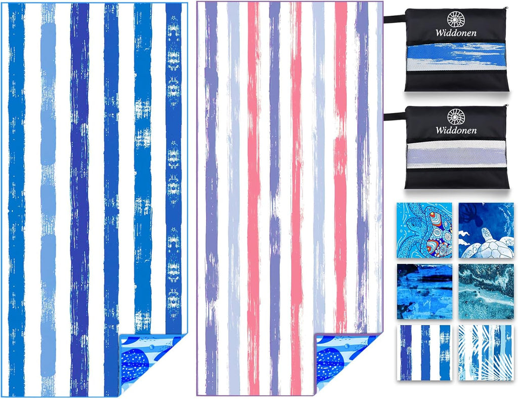 Skiennix Microfiber Beach Towels - Quick Dry, Sand-Free, Extra Large, Compact Travel Essentials (2 Pack)