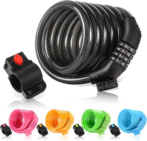 Etronic Bike Lock M6 - 6 Feet Coiled Security Cable Lock with Resettable Combo & Mounting Bracket