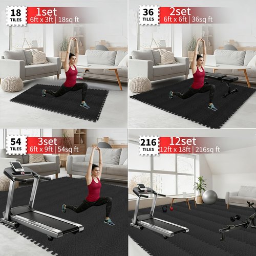 Maziloxe 18 Tiles Gym Mats for Home Gym, Non-Slip EVA Interlocking Foam Floor Tiles, 12.6" x 12.6" x 0.4" 18 Sq.Ft Puzzle Exercise Mats for Kids Playroom, Garage & Home Gym Flooring