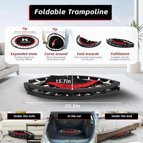 KENSOINE Foldable Mini Trampoline - Indoor Fitness Rebounder for Kids & Adults | Max Load 450 lbs