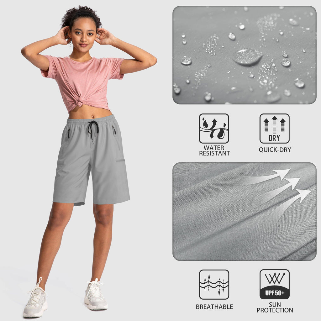 SANTINY Women's 5''/ 7''/9'' Hiking Cargo Shorts Quick Dry Lightweight Summer Shorts for Women Athletic Golf Zipper Pockets(Light Grey_XL)