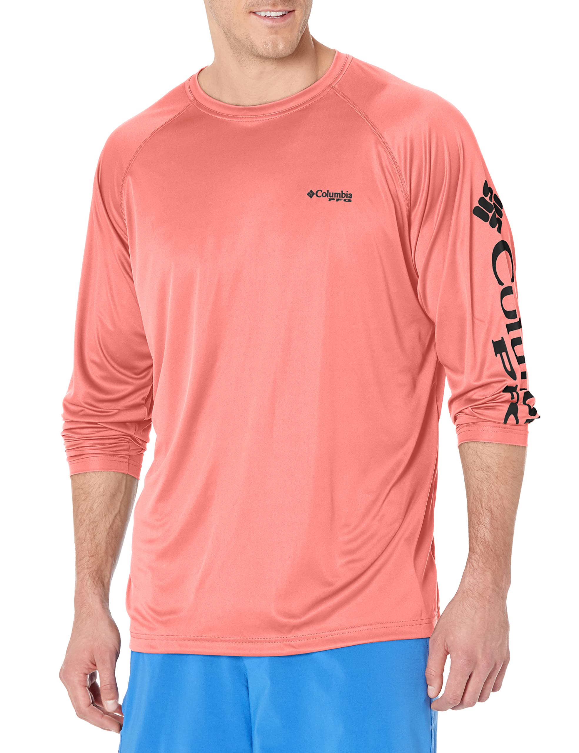 Columbia Men's Terminal Tackle Long Sleeve Fishing Shirt, Sorbet/Black Logo, 1X