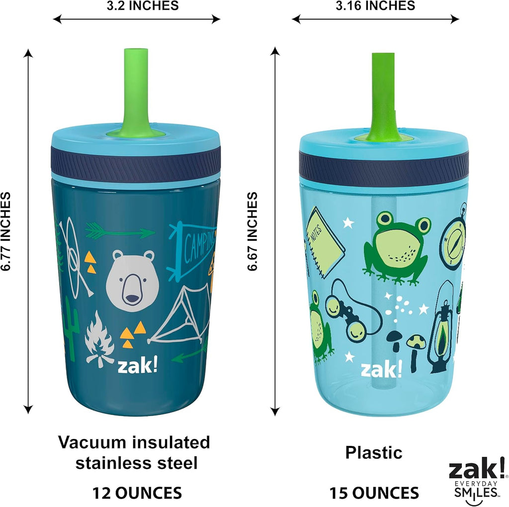 Zak Designs Kelso Tumbler Set - Leak-Proof Kids' Cups with Straw & Bonus Sipper | 3-Piece Non-BPA Bundle