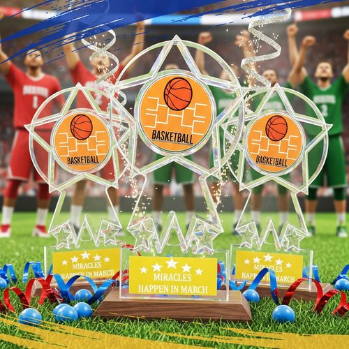 Champion Trophy Set - 16 Clear Acrylic Basketball/Football Awards for Sports Competitions & Souvenirs