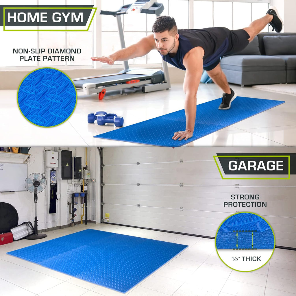ProsourceFit Puzzle Exercise Mat - EVA Interlocking Foam Tiles for Home Gym | Blue, 24" x 24" x ½" - 6 Tiles