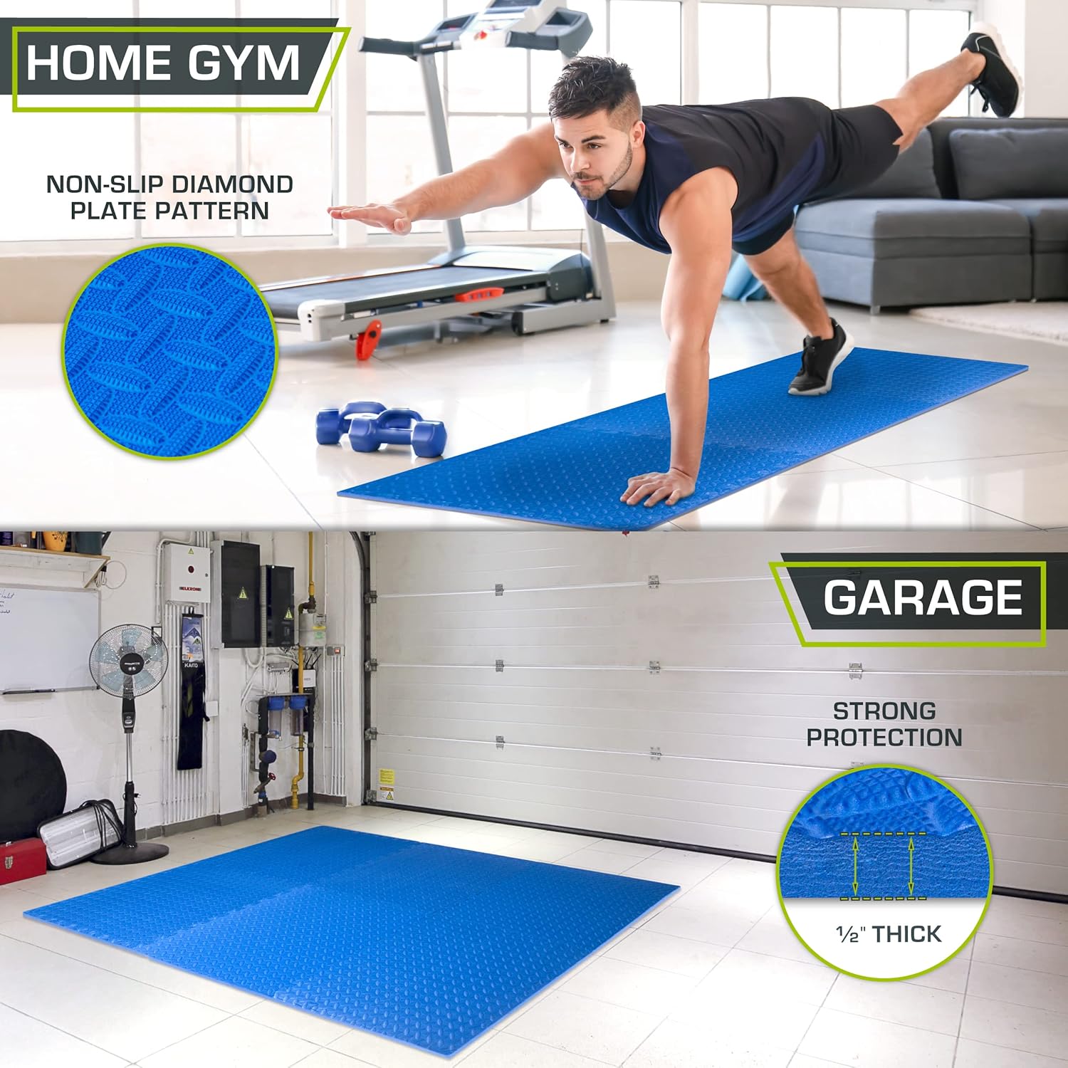 ProsourceFit Puzzle Exercise Mat - EVA Interlocking Foam Tiles for Home Gym | Blue, 24" x 24" x ½" - 6 Tiles