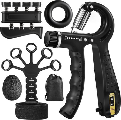 Grip Strength Trainer Kit - 5 Pack Adjustable Resistance Hand Grippers & Finger Exercisers for Muscle Recovery