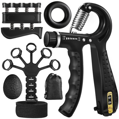 WATMAID Grip Strength Trainer Kit (5 Pack) Adjustable Resistance Hand Gripper,Finger Exerciser,Hand Extension Exerciser,Stress Relief Ball and Forearm Workout Ring for Muscle Building Injury Recover (Black)