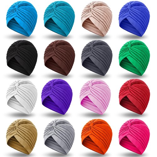 SATINIOR 16 Pieces Stretch Turbans Chemo Head Wraps Polyester Head Beanie Cover para Mujer Turbantes for Women(Bright Color)