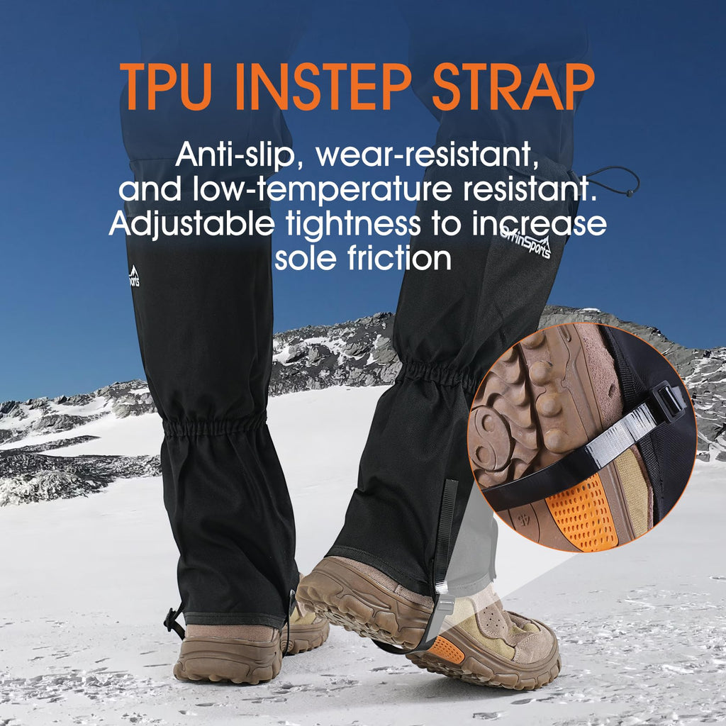 Waterproof Leg Gaiters for Men and Women Adjustable Snow Boot Gaiters for Hiking in Hunting Sand and Mud Mountain Climbing or Snowshoeing (Black L)