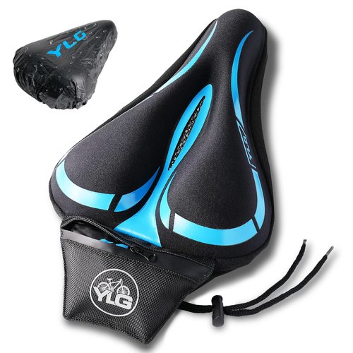 YLG Bike Seat Cover, Memory Foam & Gel Bike Seat Cushion Cover for Men & Women, Comfortable Bicycle Seat Cover for Peloton/Fixed/Cruiser/Indoor/Outdoor Bike seat with Waterproof Cover