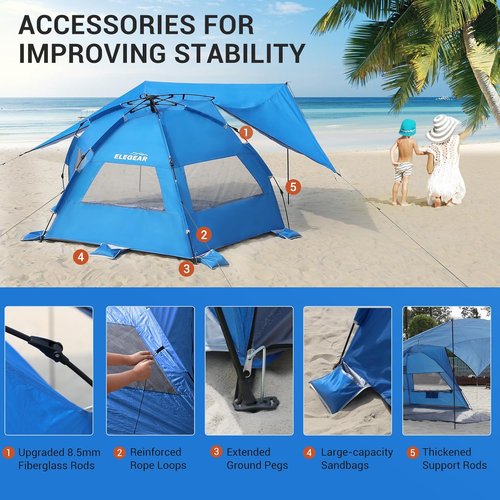 Elegear CumbreX™ Beach Tent - 360° Removable Canopy, UPF 50+ Sun Shade for 4-6 People | Portable & Lightweight