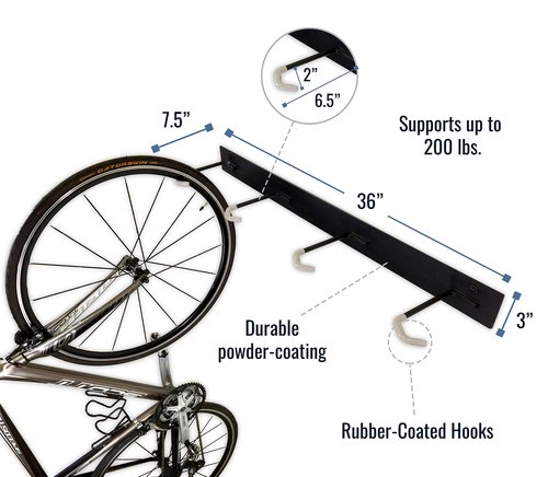 StoreYourBoard Virginia Bike Co BLAT 8 Bike Racks, Garage Wall Mount Bike Storage, Heavy Duty Solid Steel Bike Hooks, up to 400lbs, 72-inch