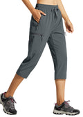 Libin Women's Capri Pants Lightweight Quick Dry Cargo Hiking Capris Travel Casual Cropped Pants Zipper Pockets, Gray L