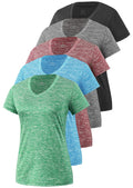Cosy Pyro Women's Short Sleeve V-Neck Athletic T-Shirt Exercise Yoga Tees Dry Fit Gym Shirts Moisture Wicking Workout Tops Pack of 5 Black/Gray/Wine/Blue/Green S