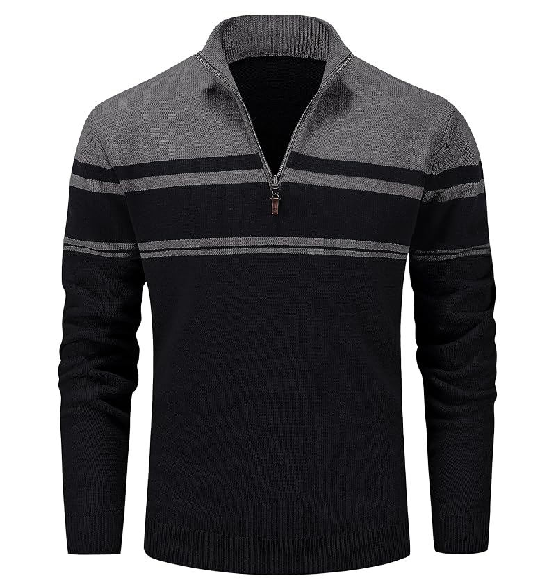 Magcomsen Men’s Quarter Zip Cotton Sweater Dark Grey Black Large