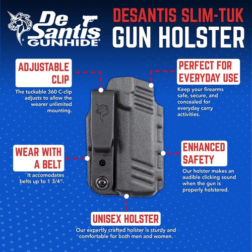 DeSantis Slim-Tuk Holster, Black, FITS: 43 43X, 43X MOS W/ RED DOT SIGHT, 43X MOS W/OUT RED DOT SIGHT