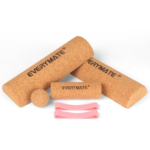 EVERYMATE 4-in-1 Cork Balance Board Kit, Foot & Ankle Strengthener with Massage Roller/Ball, Toe Resistance Bands, Storage Bag, for Enhance Mobility & Prevent Falls Improve Foot Function for Home/Office/Gym