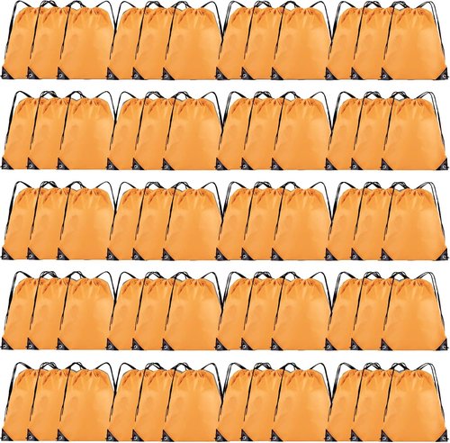 Grneric Drawstring Backpack - 60 Pieces Cinch Sackpack for Gym, Parties & Trips | Orange
