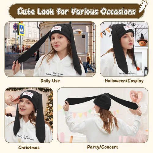 YIKOEE Women Beanie Bunny Hat: Knit Crochet Rabbit Beanies