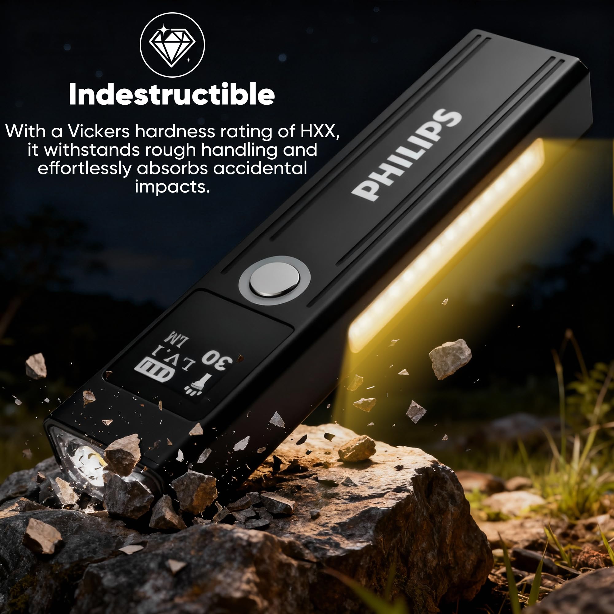 PHILIPS SFL6256 Rechargeable EDC Flat Flashlight with Green Laser, Warm and White LED Combo,1200 High Lumens Aluminium Portable Pocket Lights with 9 Modes,Triple Sources for Outdoors Emergency Working