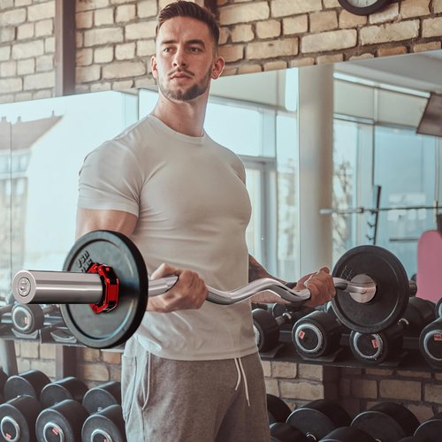 Holleyweb Olympic Barbell Curl Bar EZ Bar Strength Training Bar Threaded Chrome Barbell Bar for Weightlifting, Hip Thrusts, Squats and Lunges