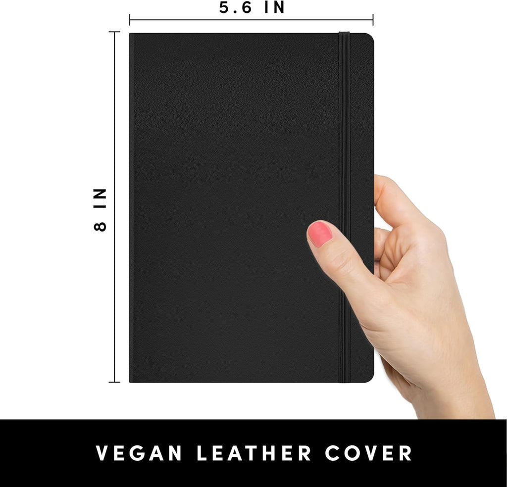 Paperage Lined Journal Notebook - Medium Black Hardcover, 160 Pages, 100 GSM Thick Paper for Work & School