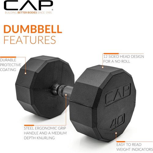 CAP Barbell Coated Hex Dumbbell - Versatile Weights from 10 to 120 lbs | Multiple Options Available