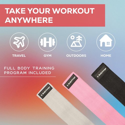 BodyForge Resistance Bands for Working Out, 3 Booty Bands for Women Men Fabric Elastic Bands for Exercise Bands Resistance Bands for Legs Bands for Working Out Hip Thigh Glute Bands Set & Carry Bag