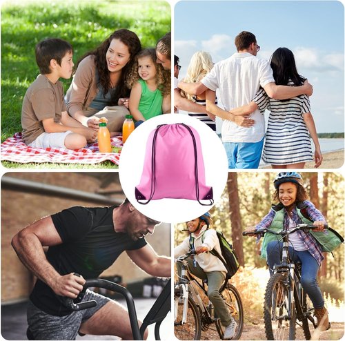 KUUQA Drawstring Backpack Bags - 25Pcs Bulk Pink Cinch Sacks for Gym, Travel & Sports