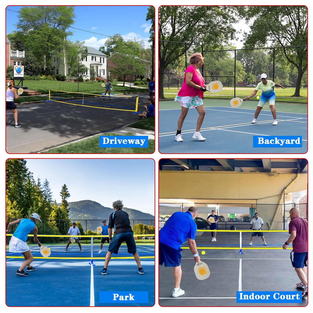 Zdgao Pickleball Nets Portable Outdoor Pickle Ball Set with 4 Wooden Pickleball Paddles, 4 Pickle Balls and Court Marking Kit, Regulation Size Pickleball Net with Carrying Bag for Backyard, Driveway