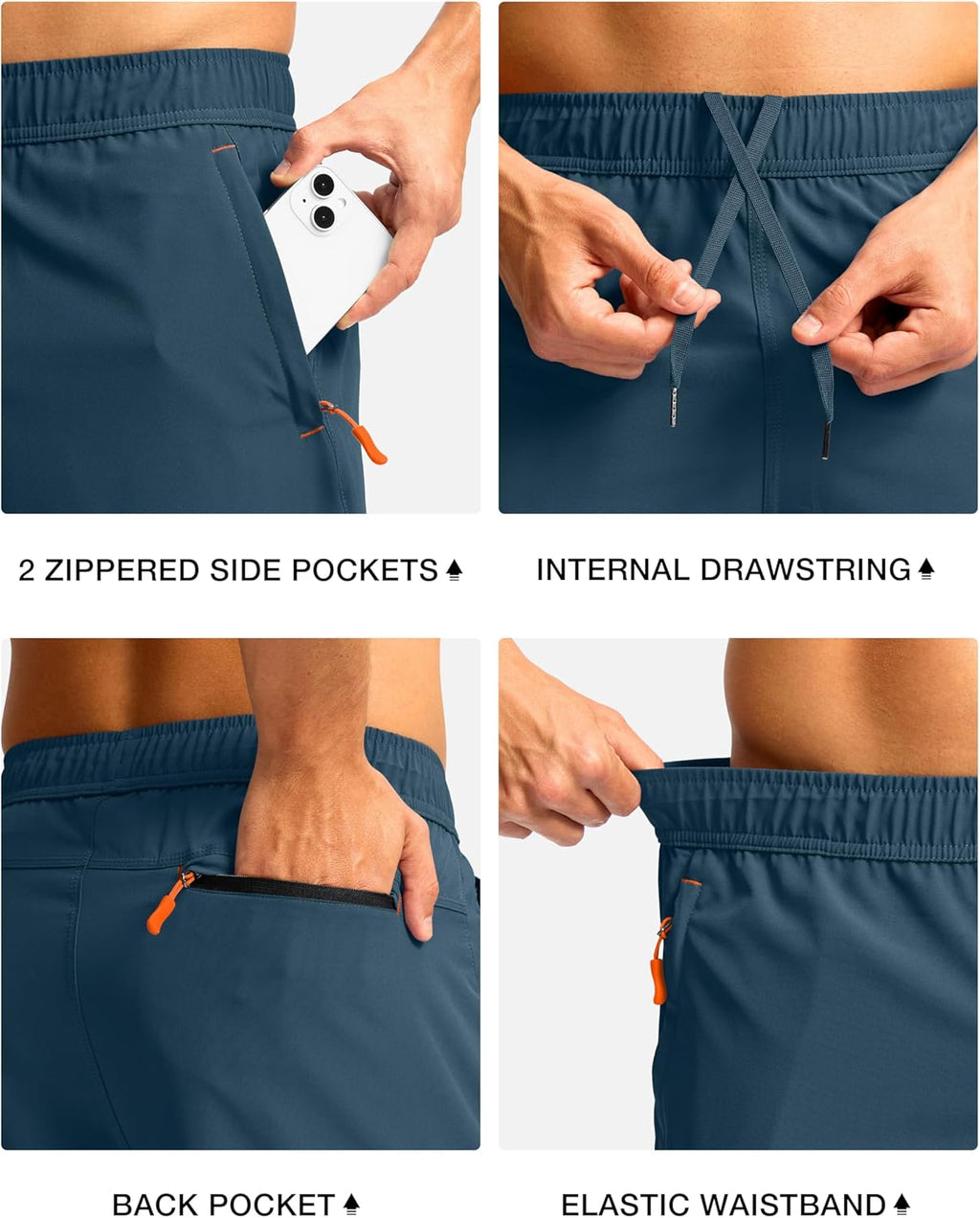 Pudolla Men's Athletic Hiking Shorts - Lightweight Workout Shorts with 3 Zipper Pockets | Ideal for Outdoor Travel