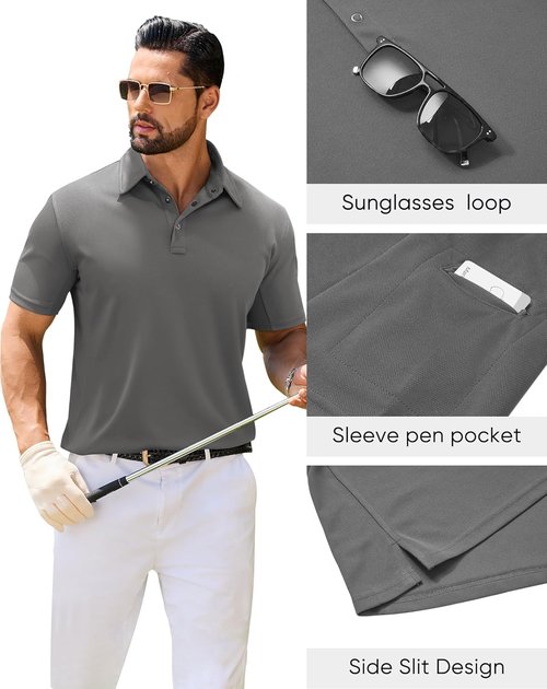 Alimens & Gentle Men's Tactical Polo Shirt - Short Sleeve Dry Fit Golf Top | Stretch Outdoor Wear