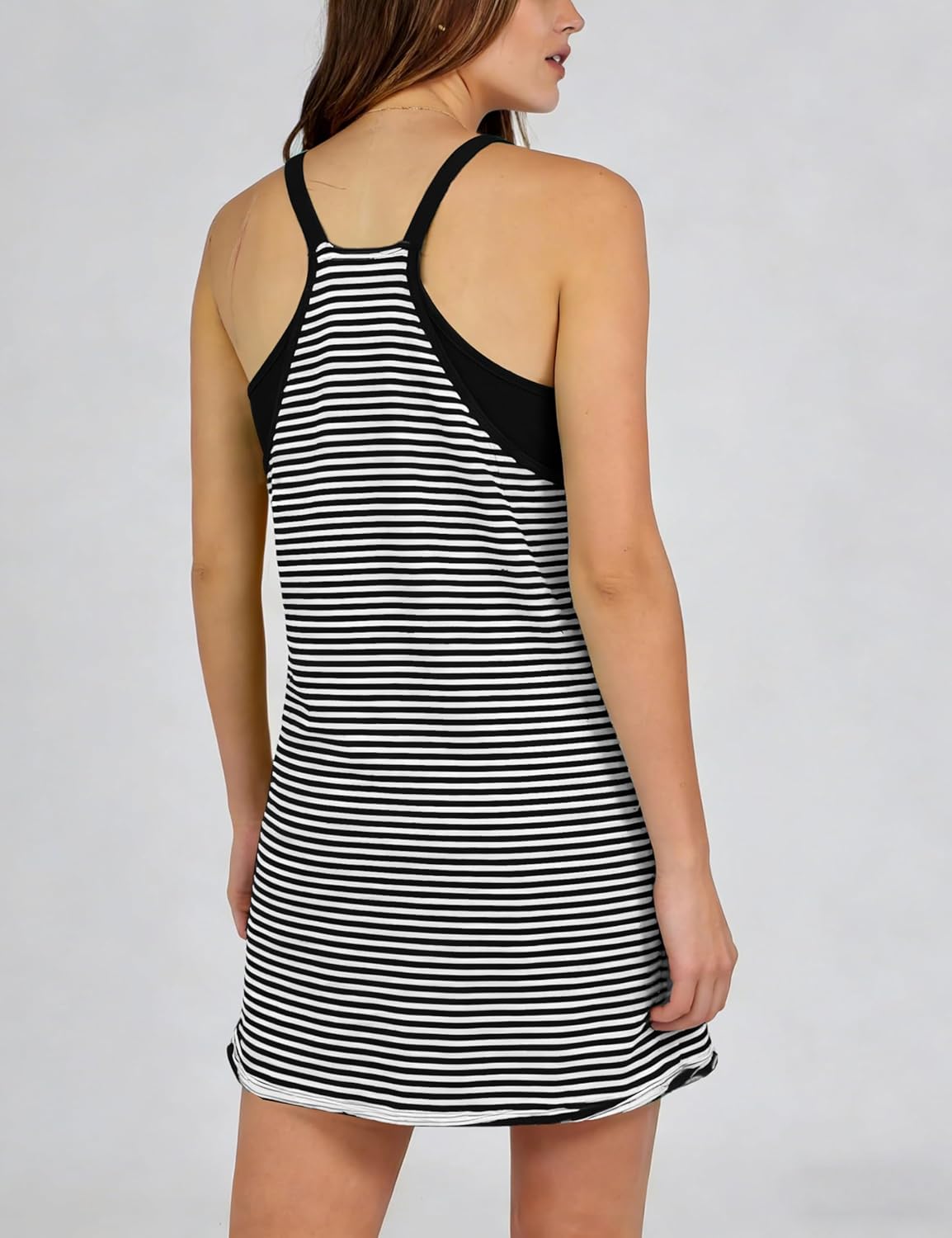 Zhiyouni Women's Athletic Mini Dress - Sleeveless V-Neck with Built-In Shorts | Striped Tennis Vacation Wear