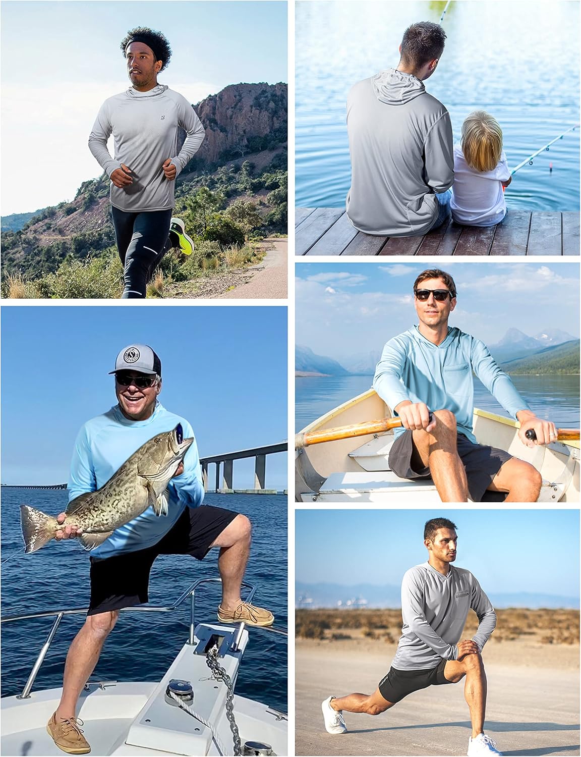 Roadbox UPF 50+ Sun Protection Hoodie - Quick Dry Long Sleeve Fishing & Hiking Shirt