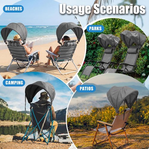 DaisyInner Extra Large Beach Chair Umbrella Canopy - Foldable Sun Shade with Adjustable Clamp | Grey