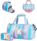 Skiennix Girls Gym Bag - Personalized Weekender Tote with Shoe Compartment & Makeup Pouch (Letter K)