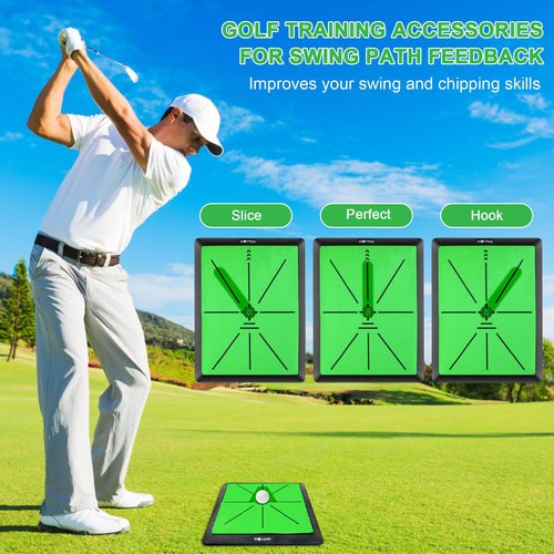 TROLLBIRD Dual-Turf Golf Hitting Mat with Replaceable Velvet Mat Golf Training Accessories for Swing Path Feedback 12.6"x16.5" Golf Practice Trainer Matt for Men Women Kids